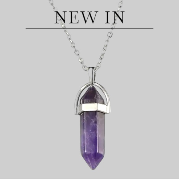 New Natural Amethyst Stone Purple Hexagonal Healing Reiki Point Pendant Necklace - Picture 3 of 4
